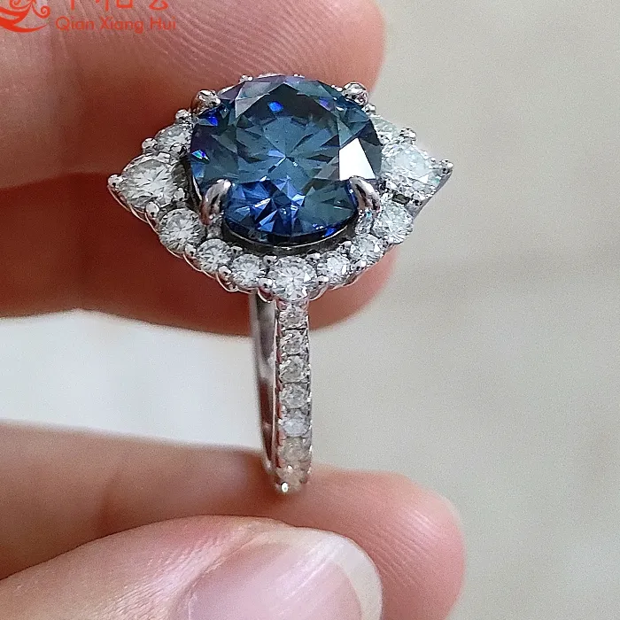 Authentic Celestial Bond: 4CT Blue Sapphire Moissanite Half Eternity Ring
