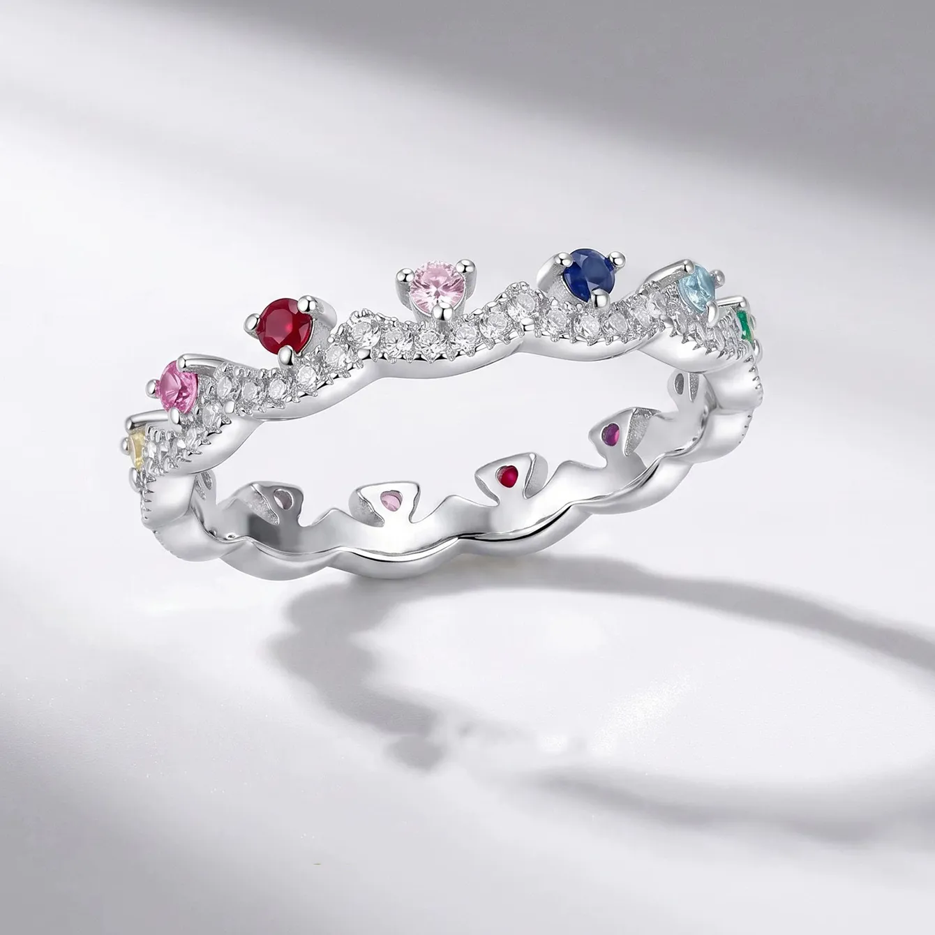 Authentic Colorful Lab Sapphire 925 Silver Row Ring for Women Wedding Band Fine Jewelry Gifts