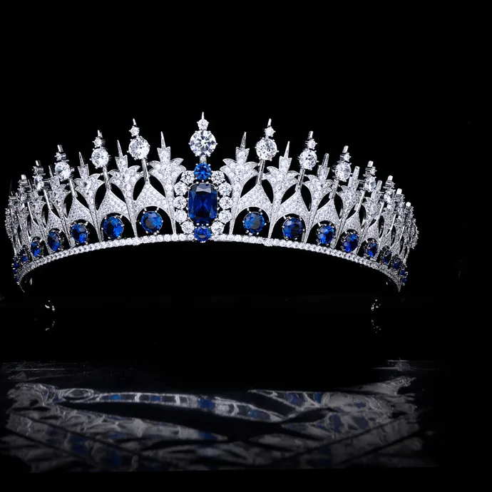 Authentic Luxury 5A Zircon Synthetic Sapphire Inset Bride Crown for Weddings Hair Jewelry