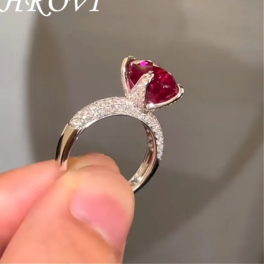 Authentic Exquisite 925 sterling silver red sapphire elegant open ring for women. Fashionable gemstone jewelry.