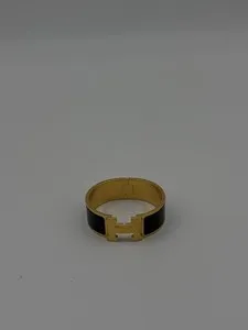 Authentic Shield of Midnight Shadows: Black Enamel Gold Plated Bangle of Elegance