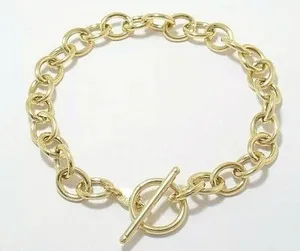 Authentic 14k Yellow Gold Plated Solid Heavy Duty Italian Made Bracelet Toggle 8” Long