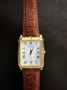 Authentic Kolber Swiss Made Quartz Date Gold Plated Brown Leather - Model K8243
