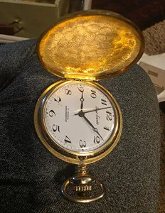 Authentic Jean Louis Swiss Made Gold Plated Full Hunter Pocket Watch White Dial Arabic