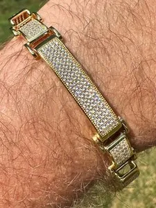 Authentic Mens Custom Made Cuff Bracelet Solid 14k Gold Plated 925 Silver 12mm Thick CED
