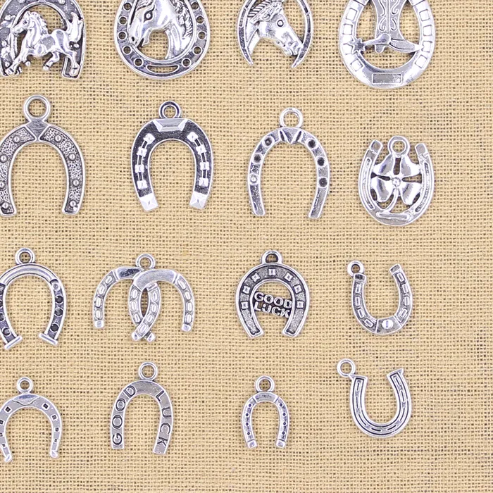 Authentic Charms good luck horse in lucky horseshoe Antique Silver Color Pendants DIY Crafts Making Findings Handmade Tibetan Jewelry
