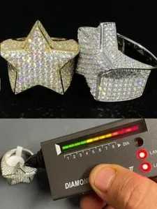 Authentic Hip Hop Solid 925 Silver / Gold Plated Iced Pinky Star Ring MOISSANITE Pass Test