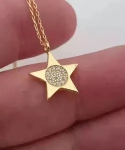 Authentic Lab Grown 0.80Ct Round Cut Women's Star Pendant 14K Yellow Gold Plated Silver