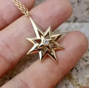Authentic Star Shape Pendant 0.25Ct Round Cut Lab Created Diamond 14K Yellow Gold Plated