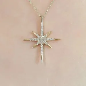 Authentic 1 Ct Moissanite North Star Pendant 14k Yellow Gold Plated Free Chain