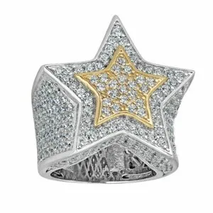 Authentic Real Men's Hip Hop 3D STAR Gold Plated 925 Silver CZ Pinky RING