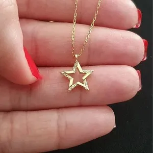 Authentic 0.10 Ct Round Cut Simulated Diamond Star Pendant Necklace 14K Yellow Gold Plated