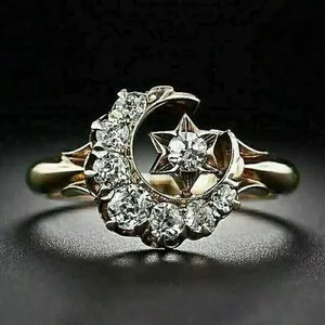 Authentic 14k Yellow Gold Plated 1.50 Ct Lab Created Diamond Moon Star Engagement Ring