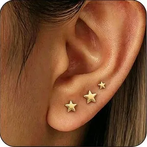 Authentic 3 Pairs 18K Gold Plated Flower Stud Earrings for Women Hypoallergenic Small Cart