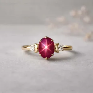 Authentic Lab Created Star Red Ruby Ring, Base Metal: Finish: Gold Plated
