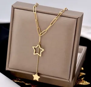 Authentic Dainty Women 14K Gold Plated Paper Clip Chain Star Necklace PE43