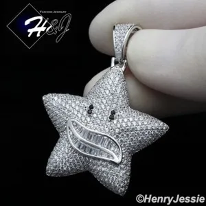 Authentic 925 STERLING SILVER CUBIC ZIRCONIA GOLD PLATED/SILVER SMILING STAR PENDANT*SP305