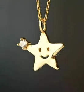 Authentic 3MM Ct Round Cut Simulated Diamond Women's Star Pendant 14K Yellow Gold Plated