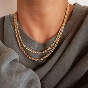Authentic 2-5mm 18K Gold Plated Women Men Rope Chain 18-32"-