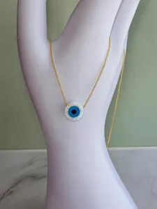 Authentic Evil Eye Necklace 925 Silver 18K Gold Plated Opal Dainty Choker