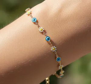 Authentic Floral Evil Eye Charm - Golden Aura Protection Bracelet
