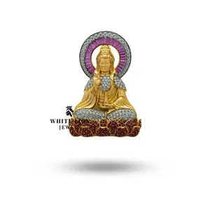 Authentic Buddha Peace Bodhi Monk Cubic Zirconia 925 Silver Gold Plated Brooch Pin