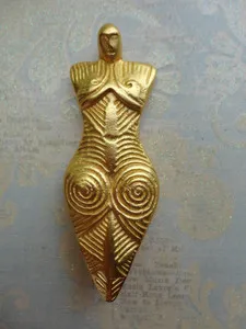 Authentic RARE VTG SIGNED ICONS GOLD PLATED SPIRAL GODDESS FIGURINE PENDANT