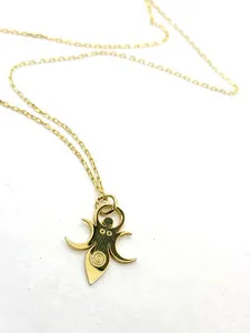 Authentic Triple Moon Goddess Necklace S925 Sterling Silver Gold Plated Necklace 18"