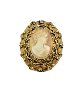 Authentic The Celestial Silhouette: Gold-Plated Greek Goddess Cameo Brooch