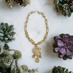 Authentic Greek Meander 18k Gold Plated Pendant Statement Necklace Greek Goddess
