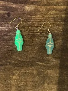 Authentic Ethereal Radiance: Green Uranium Glass Goddess Dangle Earrings in Gold-Plated 925 Silver