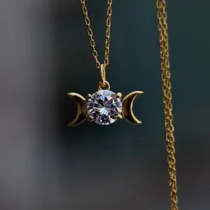 Authentic 2Ct Lab Created Diamond Goddess Hecate Pendant Necklace 14K Yellow Gold Plated