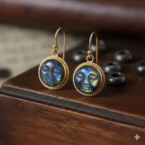 Authentic Celestial Goddess Labradorite Face Drop Earrings