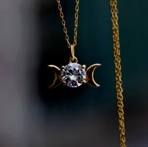Authentic 2Ct Round Cut Moissanite Goddess Hecate Pendant Necklace 14K Yellow Gold Plated