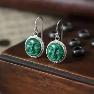 Authentic Celestial Goddess Malachite Amulet Earrings