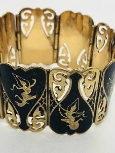 Authentic Dancing Goddess Niello Bracelet – 7″ Gold‑Plated Silver Enchantment