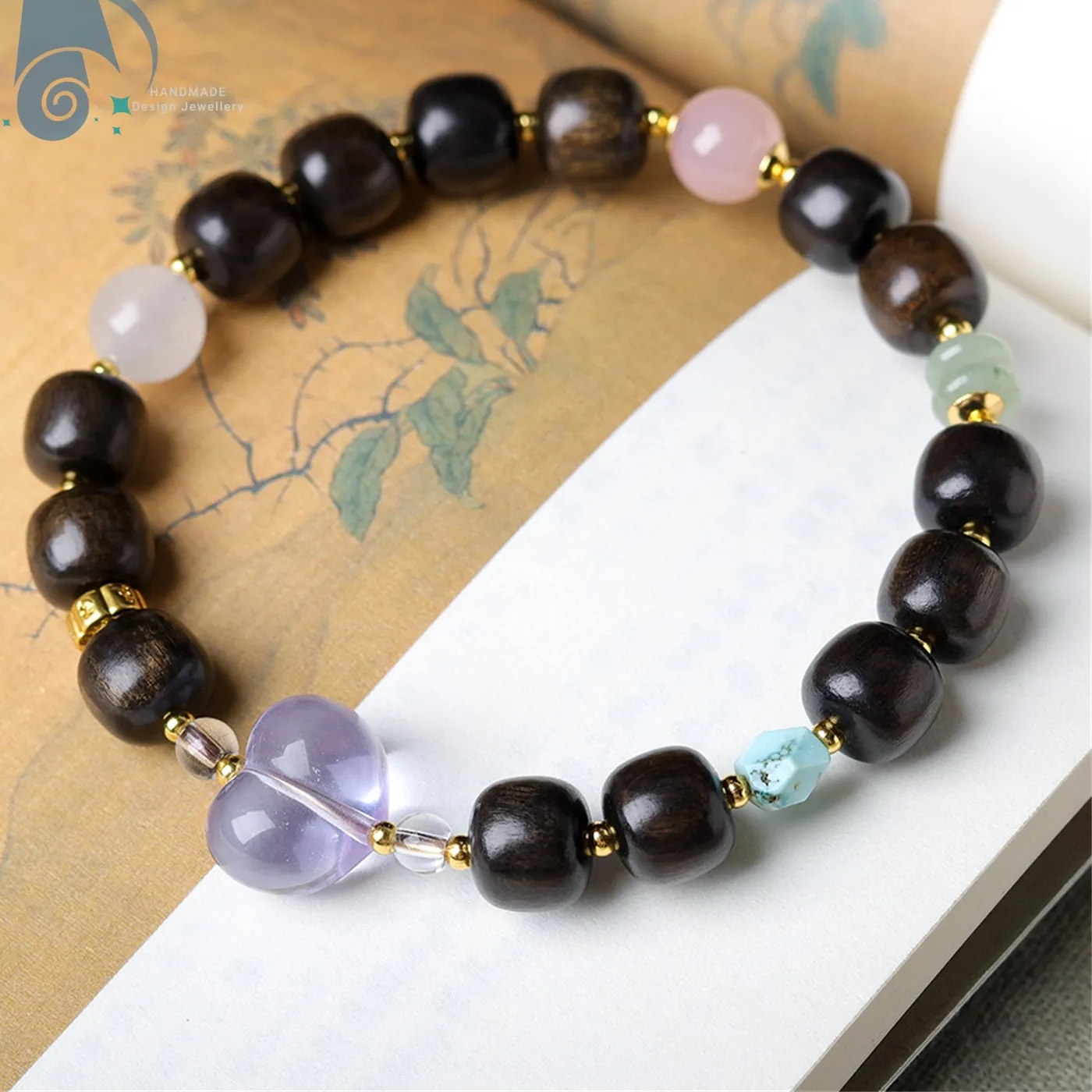 Authentic Handmade Bracelet Natural Medicinal Agarwood Beads Bodhi Root Peach Charm Old Barrel Shape Beads Macrame Chinese Style Jewelry