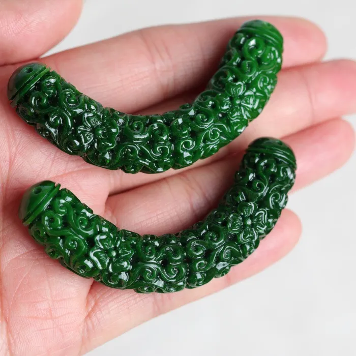 Authentic 1pc Natural A Green Jade Dragon Bending Strip DIY Bracelet Bangle Charm Jadeite Jewellery Accessories Amulet Gifts Women