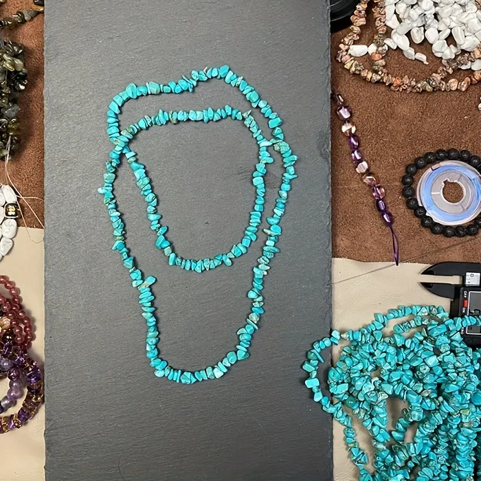 Authentic JD Natural Stone Turquoise Necklace 3-5 Layer Choker & Extended Bracelet Boho Jewelry for Women Daily Wear Spring Summer