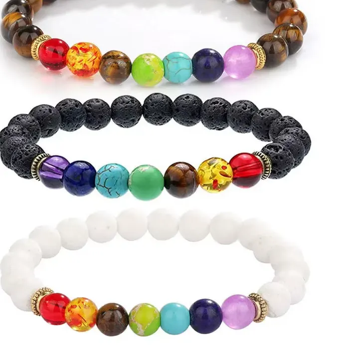 Authentic Natural 8mm Volcanic Stone Bracelets Charm Women Chakra Balance Beads Men Black Lava Turquoises Strand Bangle Buddha