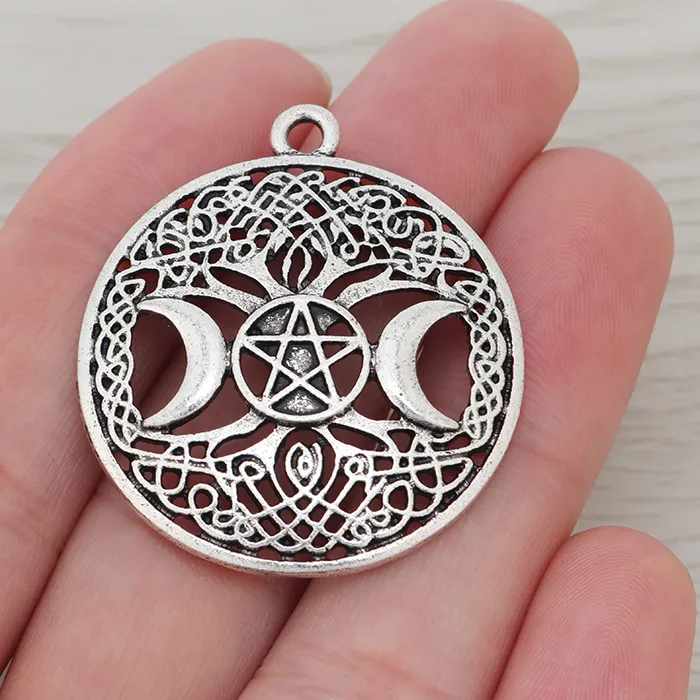 Authentic Sanctuary of the Triple Moon: Sacred Wiccan Pentagram and Celtic Tree Pendants