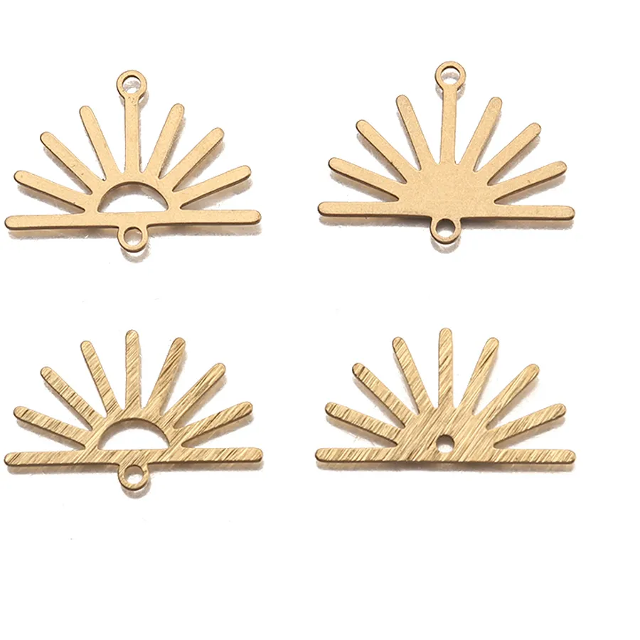 Authentic 10Pcs Textured Raw Half Sun Charm Sunshine Semi Sunburst Link Pendant For Diy Aura Jewelry Boho Goddess Earrings Making