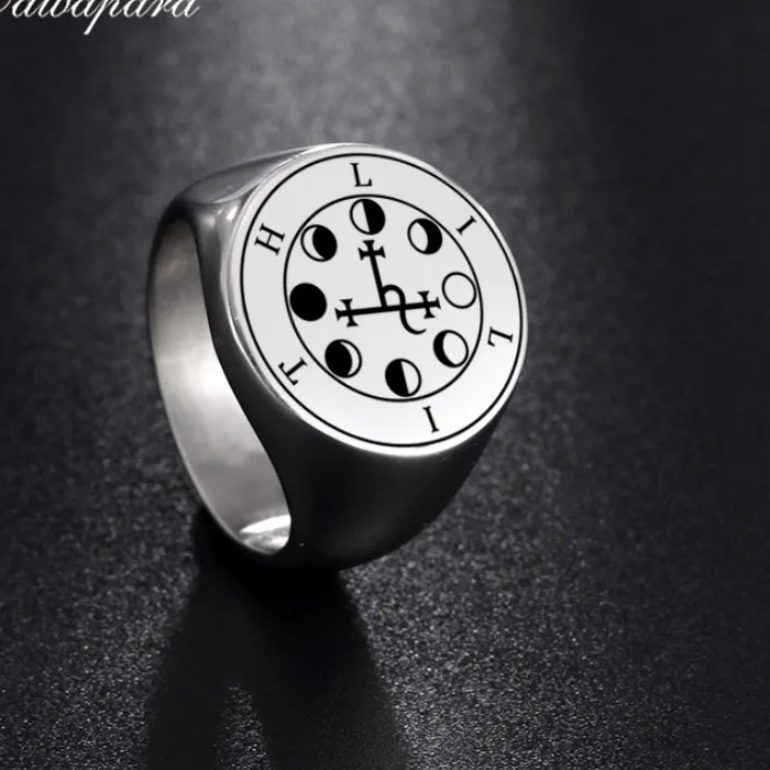 Authentic Dawapara Lilith Seal Kabbalah Amulet Men Ring Night and Moon Demon Goddess Solomon Magic Golden Rings Jewelry