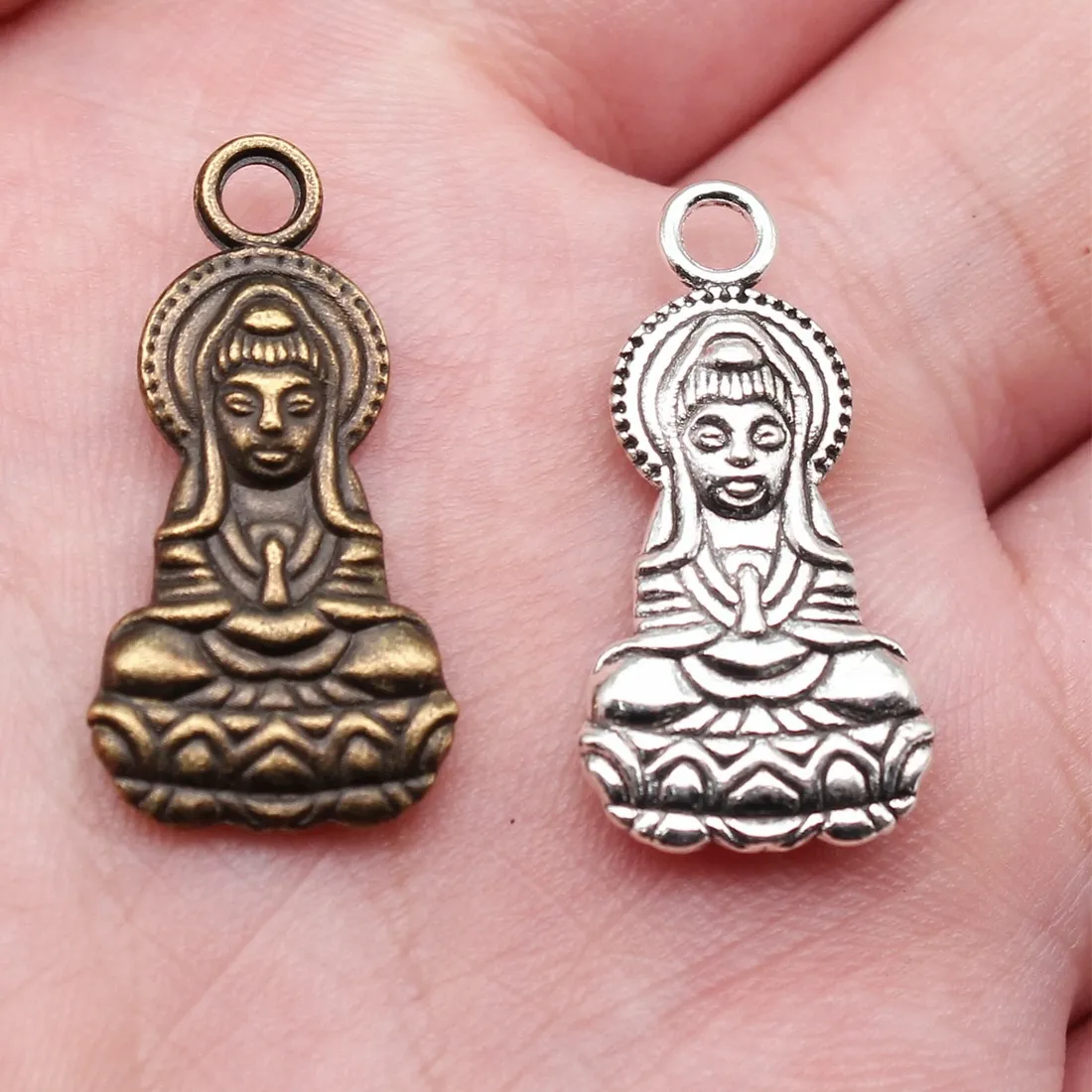 Authentic WYSIWYG 10pcs 26x13mm 2 Colors Antique Bronze Color Antique Silver Color Guanyin Buddha Goddess Charms For DIY Jewelry Making