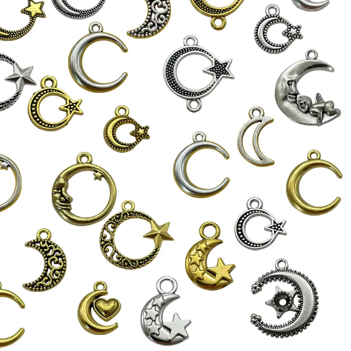 Authentic Goddess Triple Viking Hollow Moon Star National Flag Pendant Tibetan Sliver Finding Crafts Earrings Gifts Girlfriend's Birthday