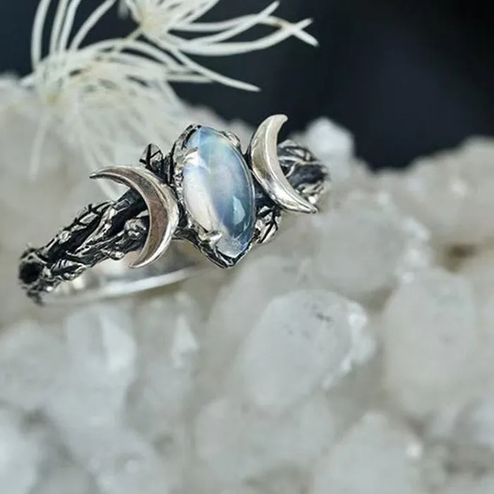Authentic Triple Moon Goddess Sun Moon Celtic knot Couple Ring Set Cubic Zirconia Stone Rings Promise Jewelry Gifts for Valentines Day