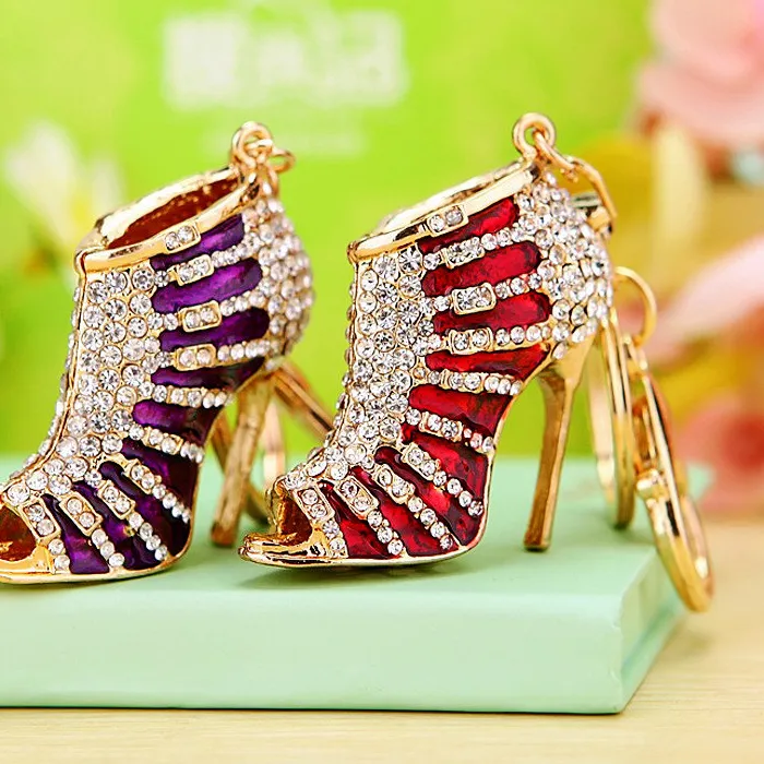 Authentic Creative Rhinestones Inlaid Goddess Fish Mouth High Heel Enamel Keychain Women Jewelry Bag Key Keyring