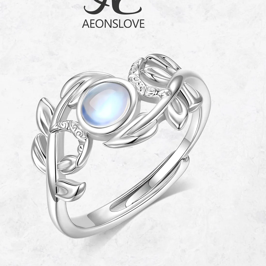 Authentic Triple Moon Goddess Sterling Silver and Moonstone Leaf Ring