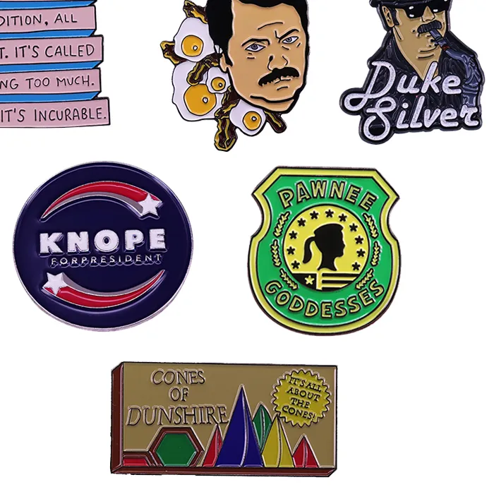 Authentic Parks & Recreation Pins Pawnee Goddesses Knope for President Cones Board Game pin Ron Swanson Duke's Jazz Brooch jewelry