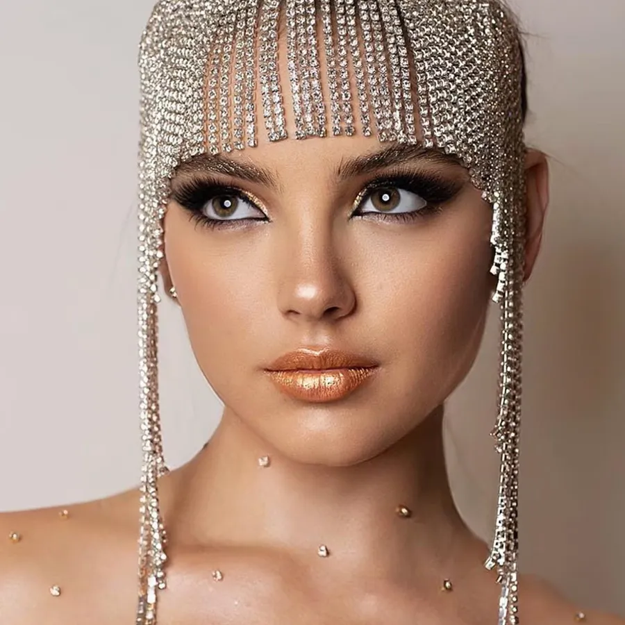 Authentic Boho Crystal Tassel Hair Chain Headband Wedding Forehead Jewelry 2024 Indian Bridal Rhinestone Headpiece Goddess Accessories